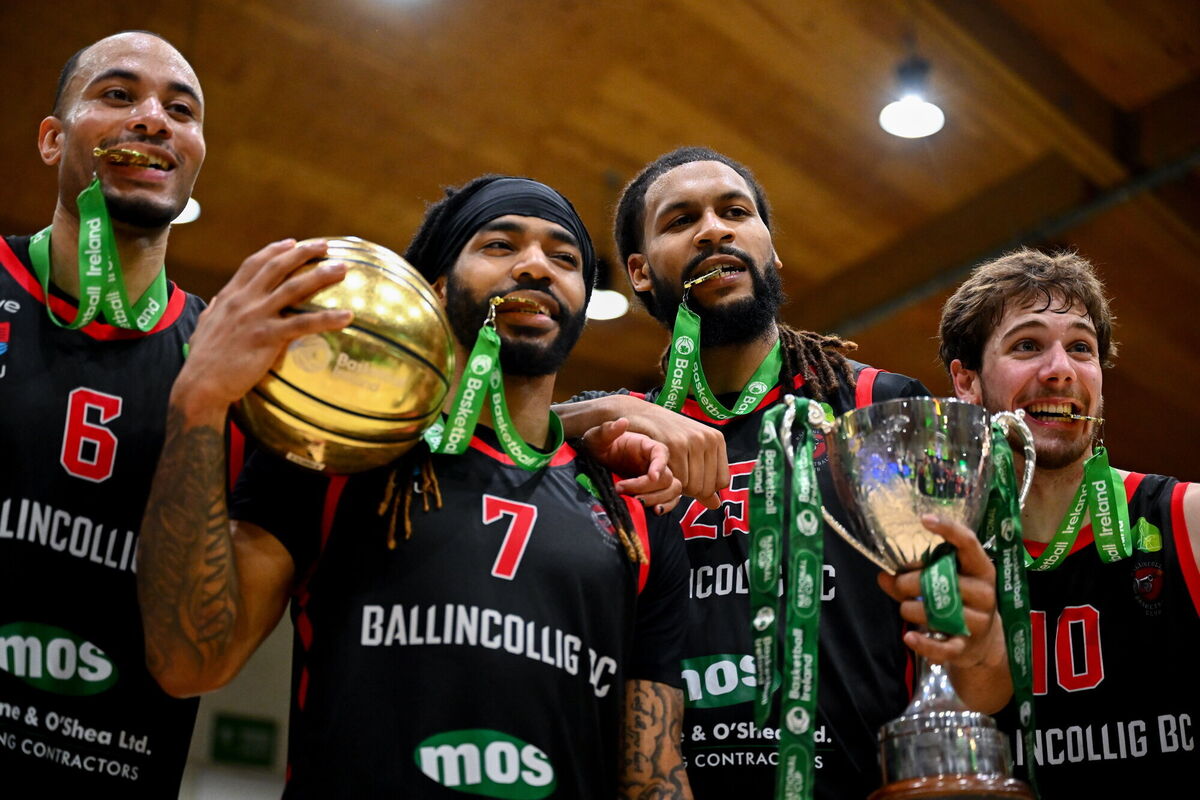 Josh Steel, Latrell Jossell, Latavious Mitchell and Alberto Rodriguez celebrate. Picture: Shauna Clinton/Sportsfile