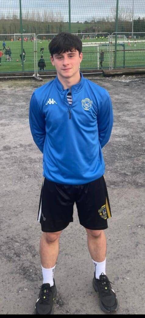 Youth Soccer: Douglas Hall player Shane Barrett who netted twice against Newbridge Town.