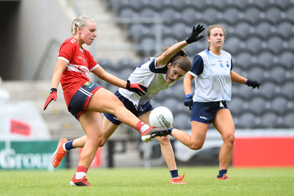 Emma Cleary of Cork in action against Katie Murray of Waterford during the TG4 All-Ireland Ladies Football Senior Championship quarter-final match at SuperValu Páirc Uí Chaoimh in 2024. Picture: Matt Browne/Sportsfile