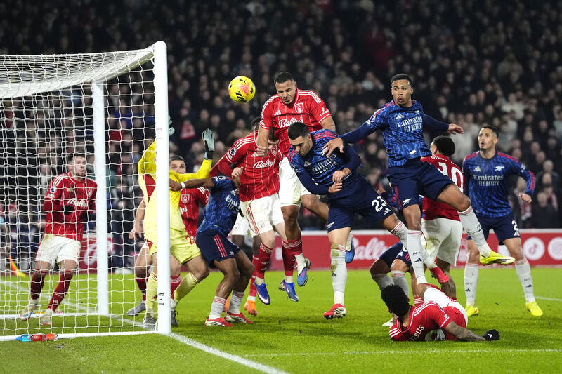 Nottingham Forest's Murillo heads the ball clear during the Premier League match against Arsenal at the City Ground, Nottingham. 