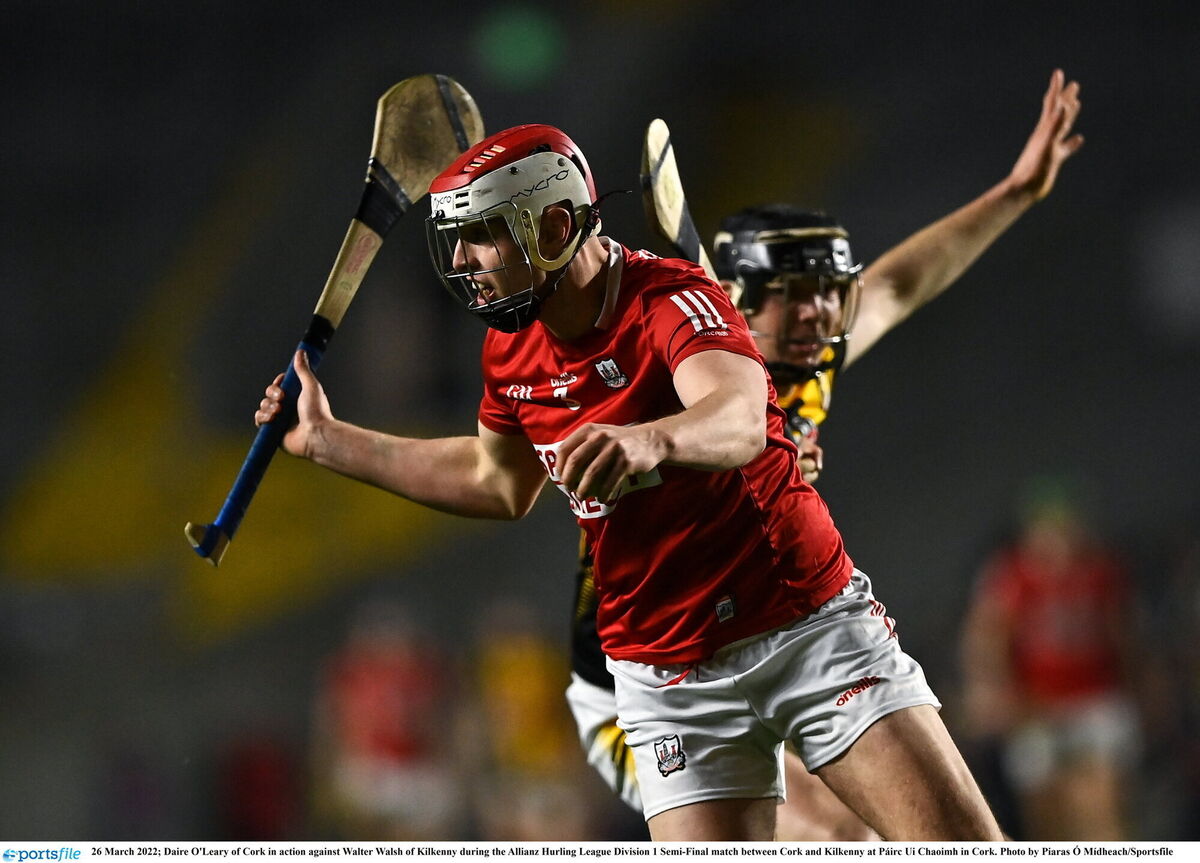 Dáire O'Leary of Cork in action against Walter Walsh of Kilkenny in the 2022 Allianz HL Division 1 semi-final. Picture: Piaras Ó Mídheach/Sportsfile Dáire O'Leary of Cork in action against Walter Walsh of Kilkenny in the 2022 Allianz HL Division 1 semi-final. Picture: Piaras Ó Mídheach/Sportsfile