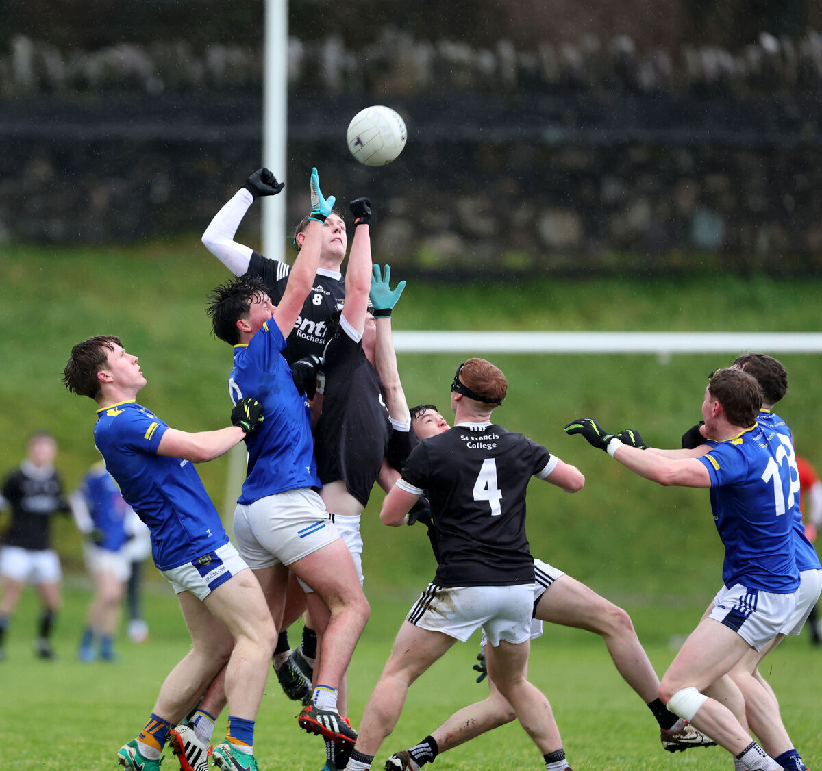  Liam Collins, St. Francis College, Cian McKenna, Tralee CBS battle for the high ball. Picture: Jim Coughlan.