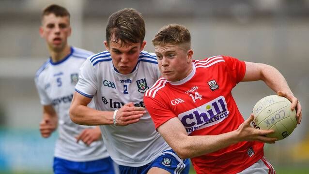 <p>Patrick Campbell of Cork in action against Cian Maguire of Monaghan in 2019. Picture: David Fitzgerald/Sportsfile</p>