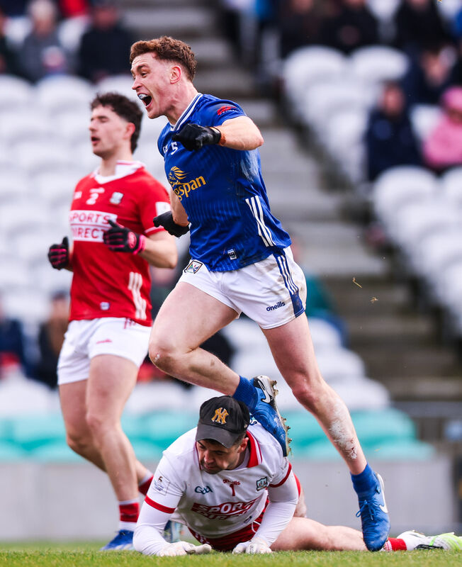 Cavan's Ciaran Brady shoots to score his side's second goal of the match. Picture: ©Inpho/Tom Maher Cavan's Ciaran Brady shoots to score his side's second goal of the match. Picture: ©Inpho/Tom Maher