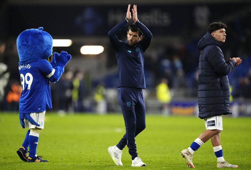 Cardiff City manager Brian Barry-Murphy (centre) applauds the fans following defeat in the Carabao Cup quarter final at the Cardiff City Stadium, Wales.