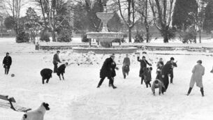 <p class="contextmenu internal_Caption">A snowball fight at Fitzgerald’s Park, Cork, in 1963. Snow used to be more common before climate change, says John Arnold</p>