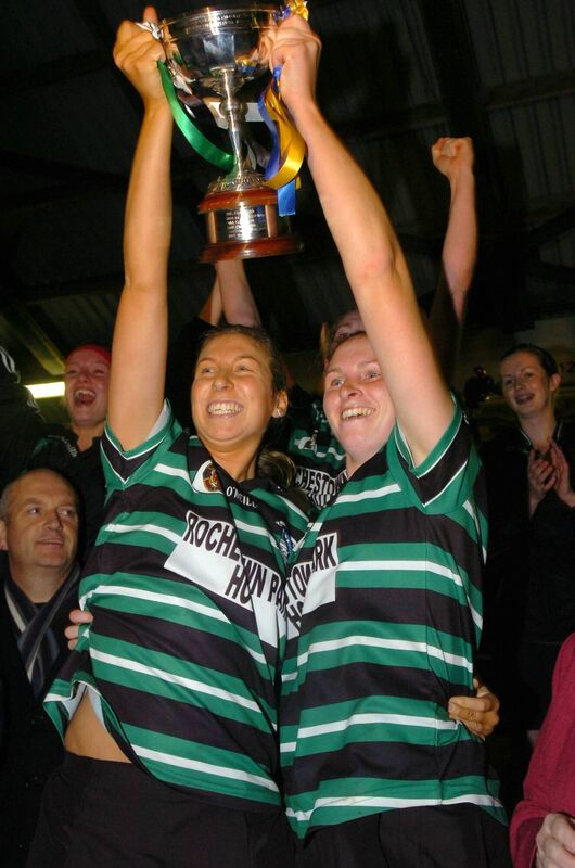 Douglas Captain Amanda O'Regan (right) and her sister Louise holding up the cup after they beat St. Finbarr's in the Evening Echo Camogie County final in Parc ui Rinn. /Picture: Richard Mills.