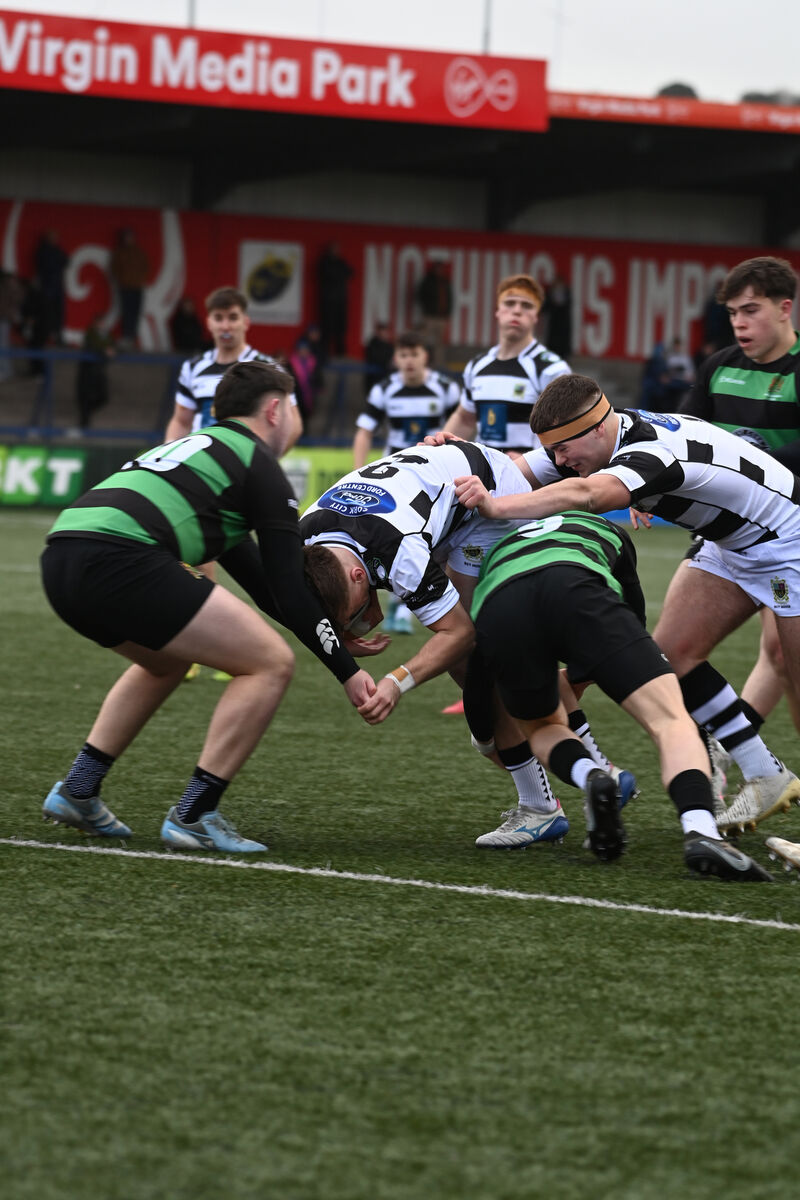  Ronan Twomey, drives for the try line to open the scoring for Presentation Brothers College, Cork in the Munster Schools Senior Cup Semi-Final Qualifier at Virgin Media (Musgrave) Park. Presentation Brothers College Cork vs Bandon Grammar School, Co Cork. Picture: Larry Cummins