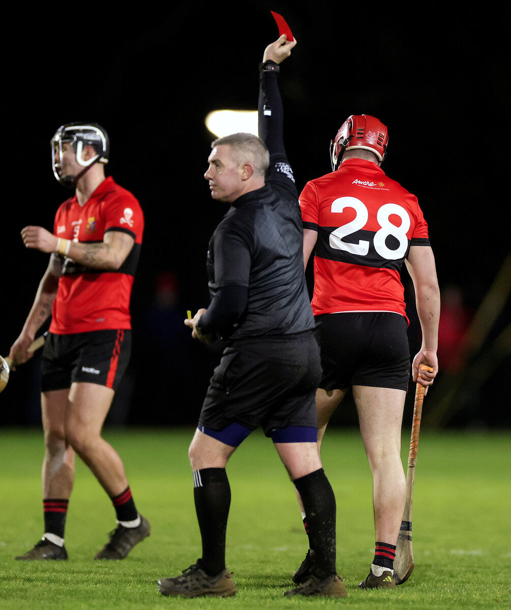 University College Cork's Michael Mullaney is sent off with a red card. Picture: ©Inpho/Laszlo Geczo