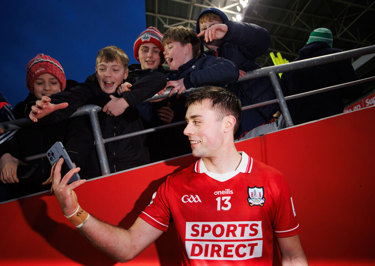 Cork's William Buckley takes a selfie with supporters after the Waterford game. Picture: INPHO/Tom Maher