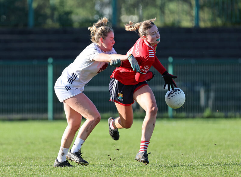 Cork's Aoife Healy takes on  Nanci Murphy during their league tie. Healy's availability for the league is a boost for Cork. Picture: Jim Coughlan