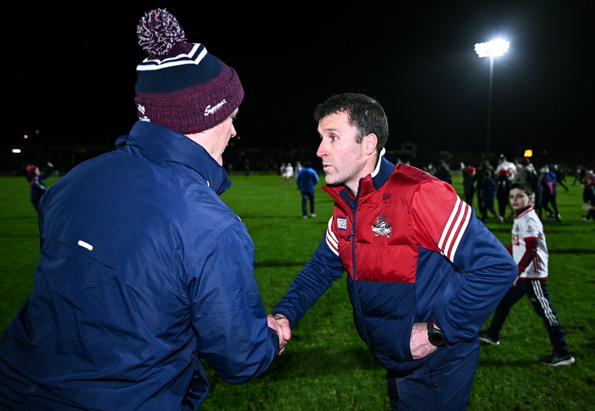 Cork manager Ben O'Connor, right, and Galway manager Micheál Donoghue shake hands on Saturday night. Picture: Ben McShane/Sportsfile Cork manager Ben O'Connor, right, and Galway manager Micheál Donoghue shake hands on Saturday night. Picture: Ben McShane/Sportsfile