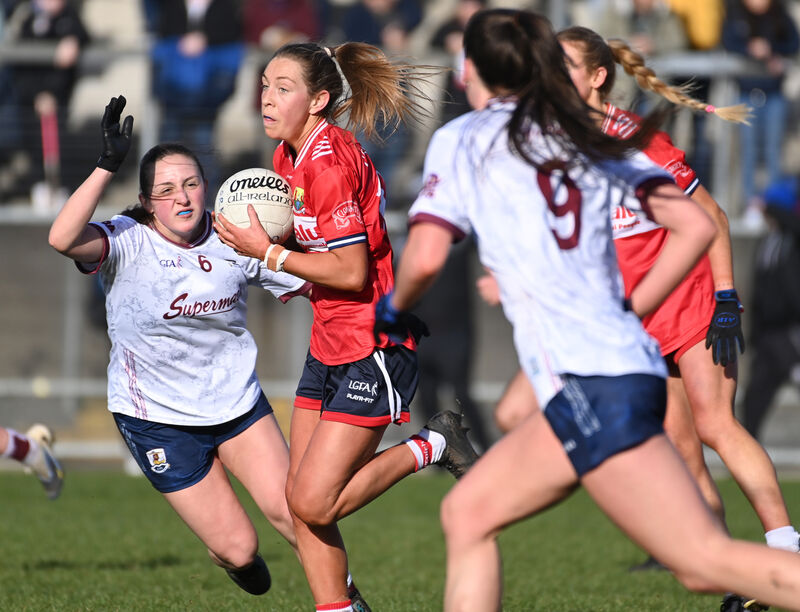 Cork's Rachel Leahy breaks past Galway's Chellene Trill. Picture: Eddie O'Hare