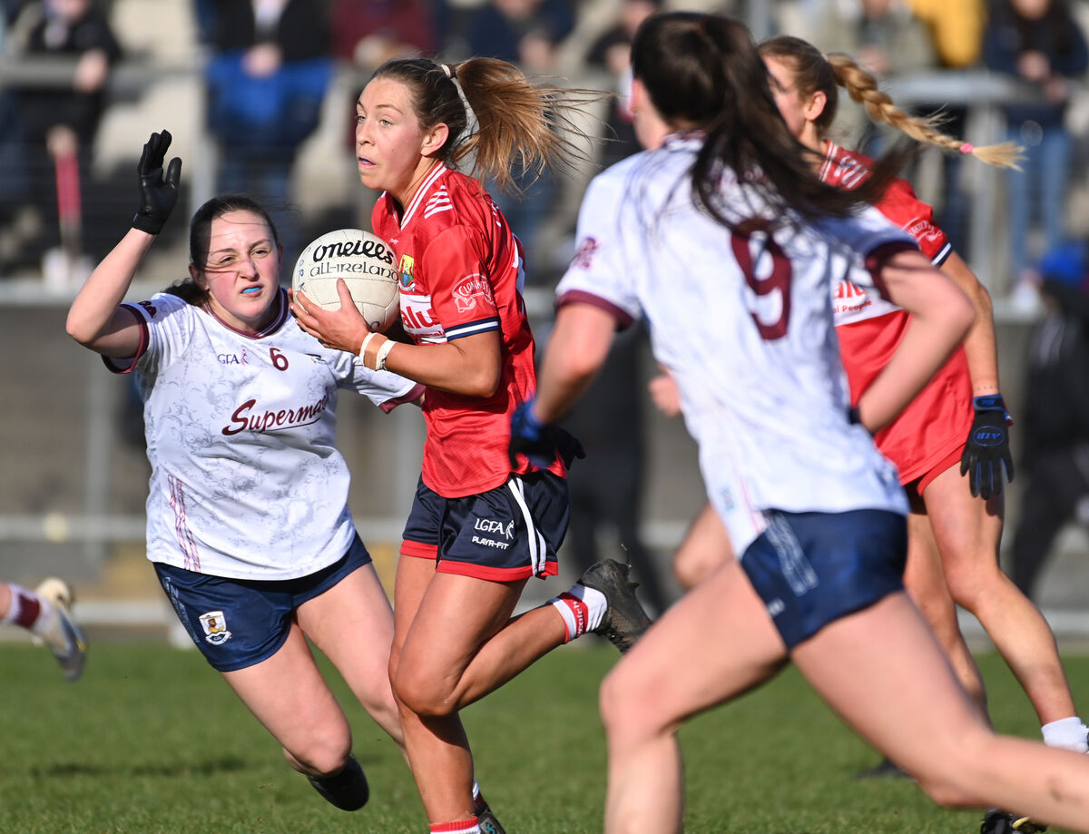 Cork's Rachel Leahy breaks past Galway's Chellene Trill. Picture: Eddie O'Hare