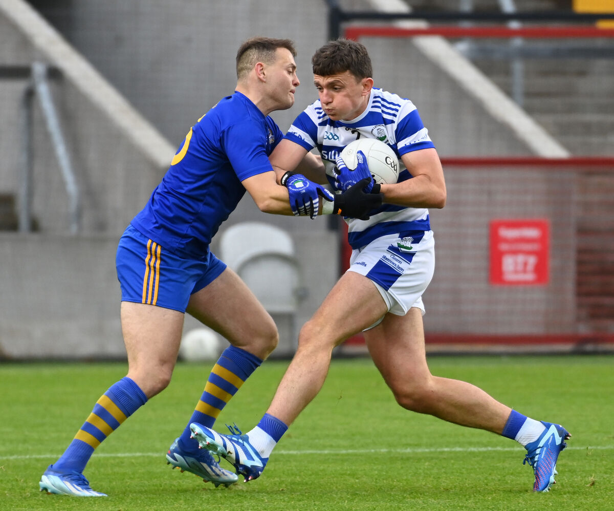 Castlehaven's Mark Collins is tackled by St Finbarr's Steven Sherlock in 2024. Picture: Eddie O'Hare