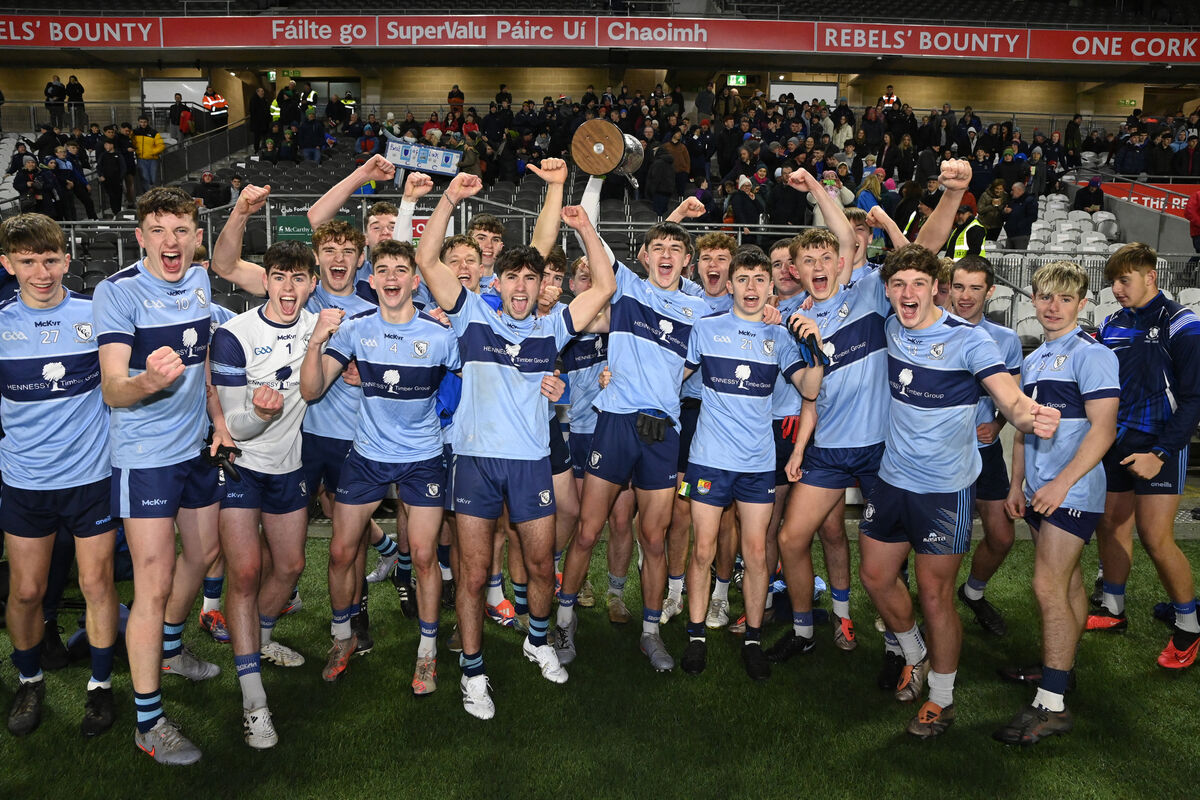 Clonakilty Community College players celebrate after defeating Coláiste Choilm Ballincollig in the Simcox Cup final at SuperValu Páirc Uí Chaoimh last year. Picture: Eddie O'Hare