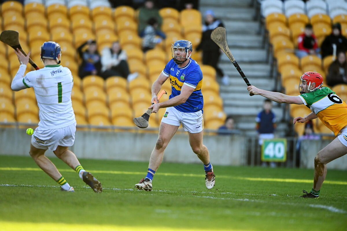 Jason Forde of Tipperary scores the fifth goal against Offaly at Glenisk O'Connor Park. Picture: Matt Browne/Sportsfile