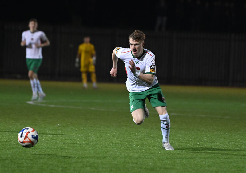  Brody Lee, Cork City FC showing explosive pace up the right wing in the Grandon's Toyota Munster Senior Cup quarter final; Ringmahon Rangers vs Cork City FC at Mayfield,. Cork City progressed into the semi final after a 2-0 win with goals from Jayden O'Donovan and Denzell Ogbene. Picture: Larry Cummins