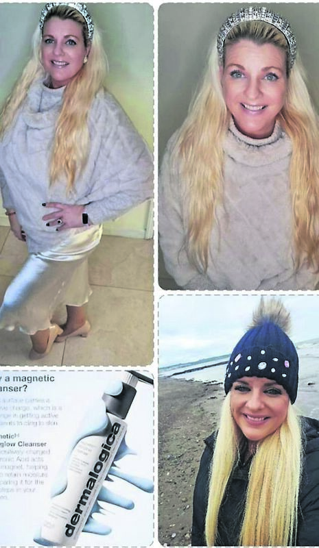 Emer O’Callaghan in a silk skirt from River Island and cream fake fur from Ruby Rouge Boutique, head band is Dunnes Stores, heels are Marks &amp; Spencer. Also, below, out walking, hat and coat both a gift. Emer’s make-up is Master Colors Paris.