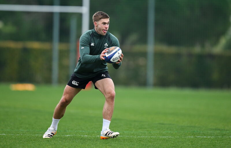 Jack Crowley during an Ireland Rugby squad training session at The Campus in Quinta do Lago, Portugal. Photo by Brendan Moran/Sportsfile