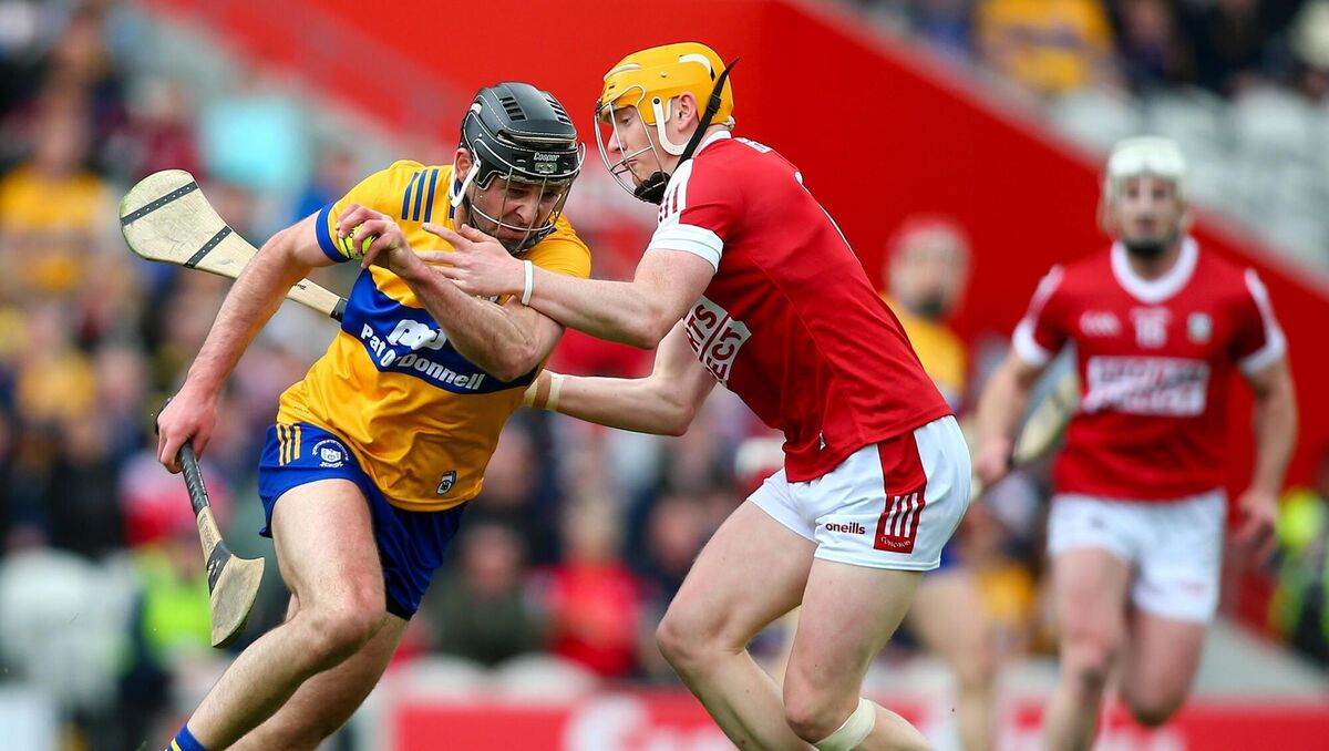 Cork's Shane Barrett tries to stop Clare's Cathal Malone in April 2024 - the Rebels' last home loss. Picture: Inpho/Ken Sutton