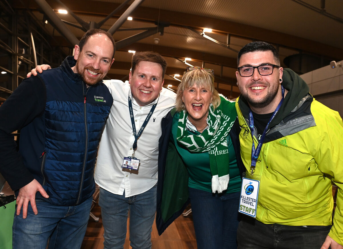 Barry Holland of Cork Airport seeing off travel reps Paul Dawson of Dawson Travel, Mary Jones of Lee Travel, and Tomás MacCurtain of Killester Travel.
