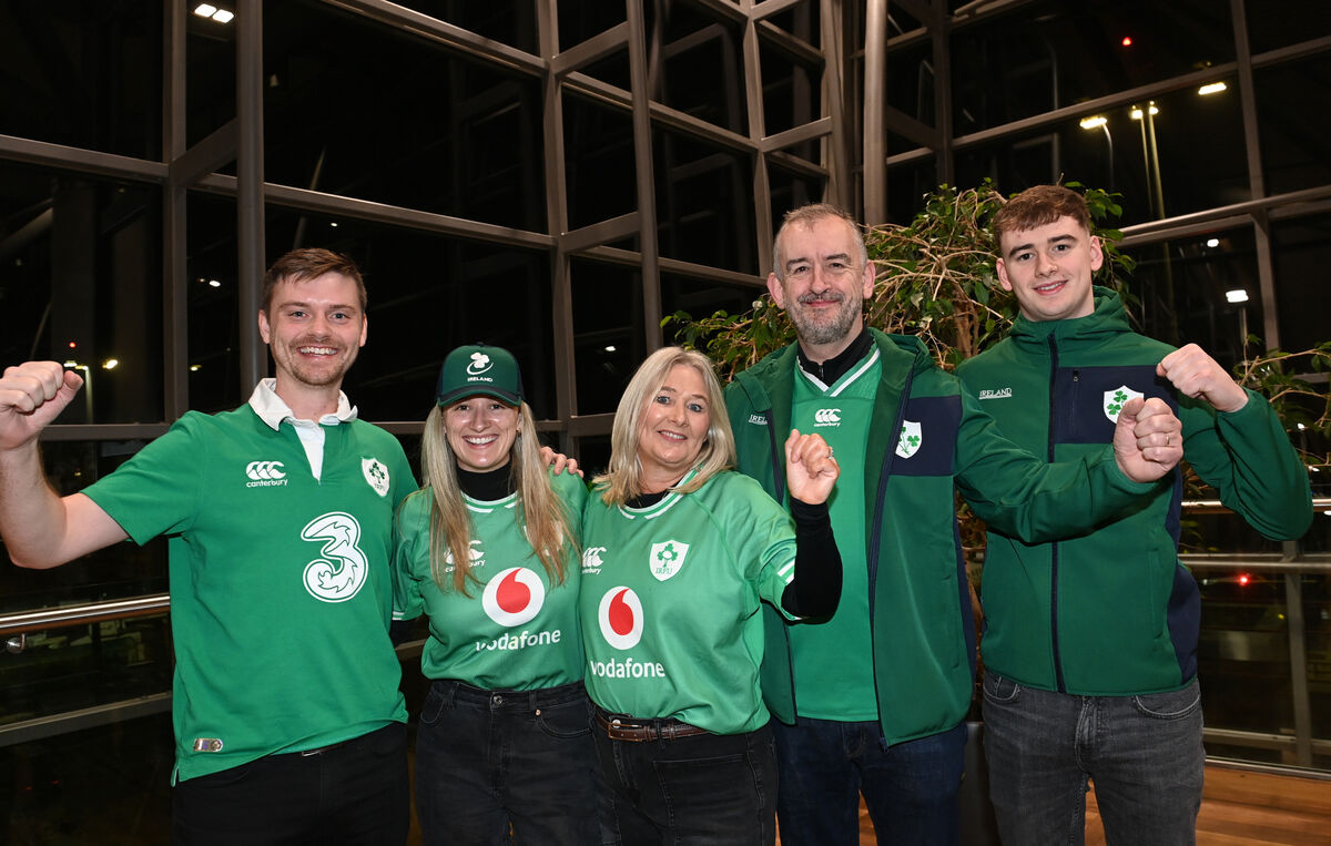  Adam Nagle and Cliona Fitzpatrick with Karen and Kevin Fitzpatrick, and Rory Fitzpatrick, Glounthaune at Cork Airport.