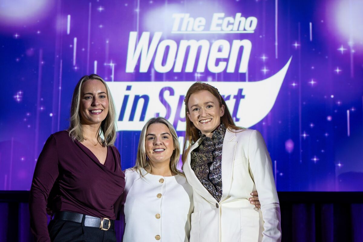 Nicola Cullinane, marketing brand manager at the Irish Examiner and Echo, Valerie Wheeler, MC, and Jane Mangan, racing broadcaster at the Echo Women in Sport Awards in the Metropole Hotel. Picture: Chani Anderson