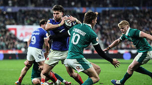 Matthieu Jalibert  is tackled by Sam Prendergast 5/2/2026