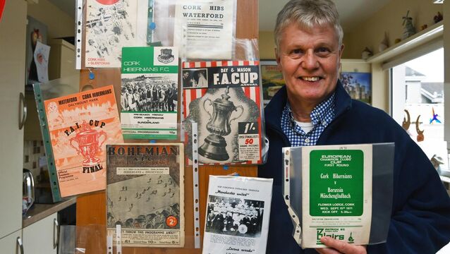 <p>Frank Riordan at home with a selection of his match programmes. Picture: Eddie O'Hare</p>