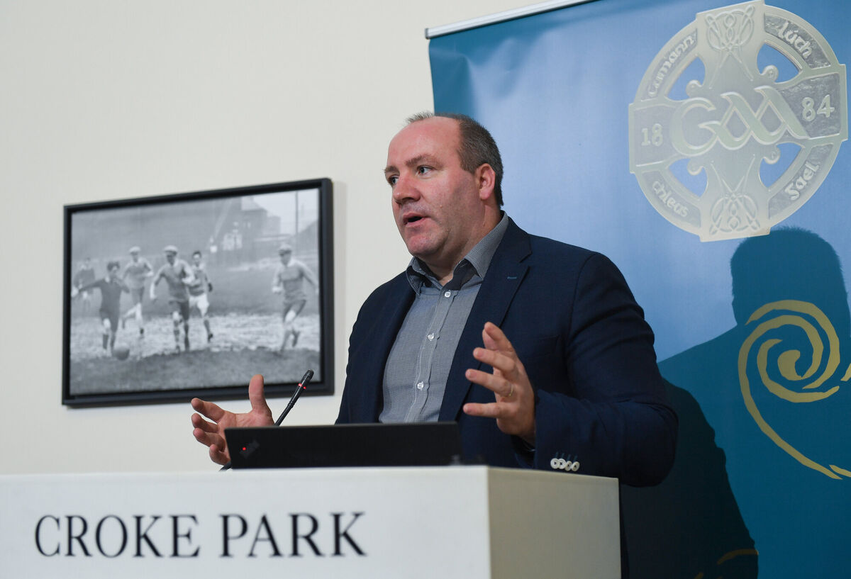 Brian Cuthbert speaking at the Launch of GAA Talent Academy and Player Development report at Croke Park in 2019. Picture: Harry Murphy/Sportsfile Brian Cuthbert speaking at the Launch of GAA Talent Academy and Player Development report at Croke Park in 2019. Picture: Harry Murphy/Sportsfile