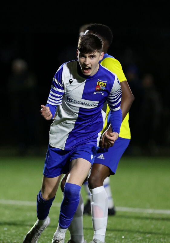  Matthew O'Sullivan, College Corinthians, celebrates his goal against Leeds, in the Gussie Walsh Cup semi-final at Castletreasure. Picture: Jim Coughlan.