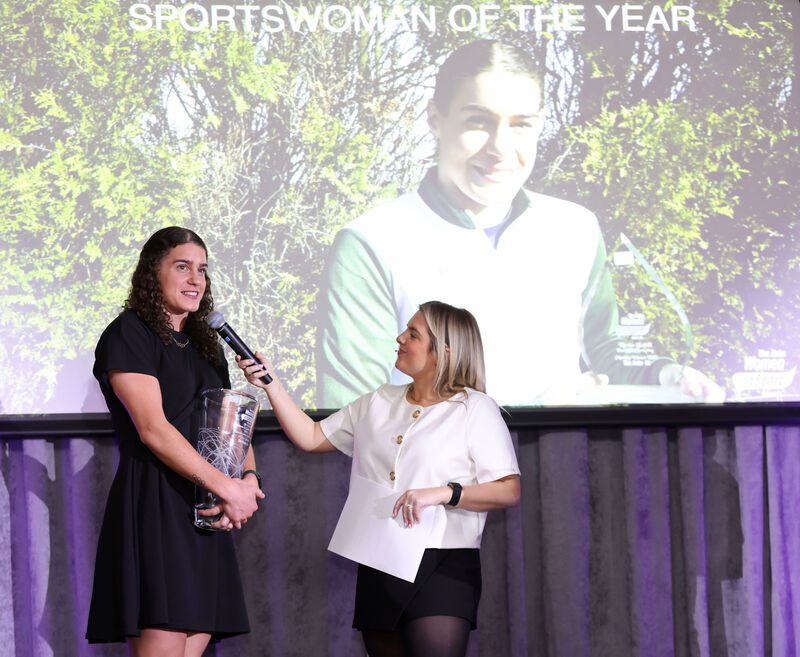  Nicola Tuthill and Valerie Wheeler, MC, on stage at The Metropole Hotel. Picture: Jim Coughlan.