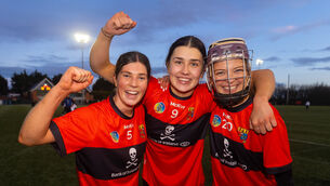 <p>UCC's Amy McCarthy, Niamh MacNabola and Grace Moloney show their joy. Picture: INPHO/Tom O’Hanlon</p>