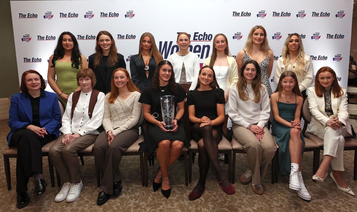  Nicola Tuthill, The Echo Women In Sport Award 2025 Sportswoman of the Year Award winner with Monthly Winners and Sheila Reilly, Deputy Editor The Irish Examiner &amp; The Echo and Jane Mangan, Guest Speaker. Picture: Jim Coughlan.