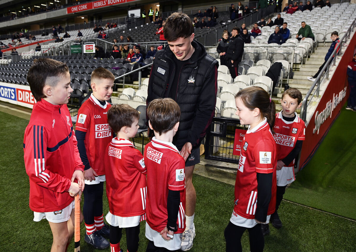 Cork hurling captain Darragh Fitzgibbon with mascots Michael O'Donoghue, Anna O'Flynn and Cormac O'Flynn, all Éire Óg, Ben O'Mahony, Sarsfields, Conor O'Rourke, Blarney and Cillan Costello, Bishopstown. Picture: Eddie O'Hare Cork hurling captain Darragh Fitzgibbon with mascots Michael O'Donoghue, Anna O'Flynn and Cormac O'Flynn, all Éire Óg, Ben O'Mahony, Sarsfields, Conor O'Rourke, Blarney and Cillan Costello, Bishopstown. Picture: Eddie O'Hare