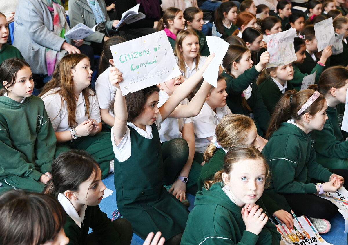 Pupils cheering on the acts in the 21st Schoolovision 2026 at Scoil Bhríde Eglantine NS. Picture: Eddie O'Hare