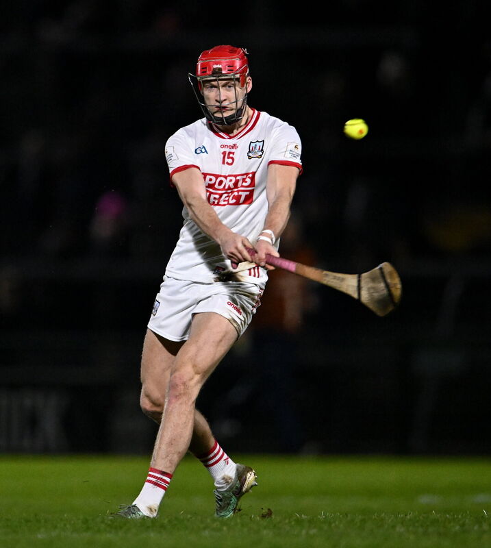 Alan Connolly of Cork scores a free during the Allianz Hurling League Division 1A match between Galway and Cork at Pearse Stadium in Galway. Picture: Ben McShane/Sportsfile