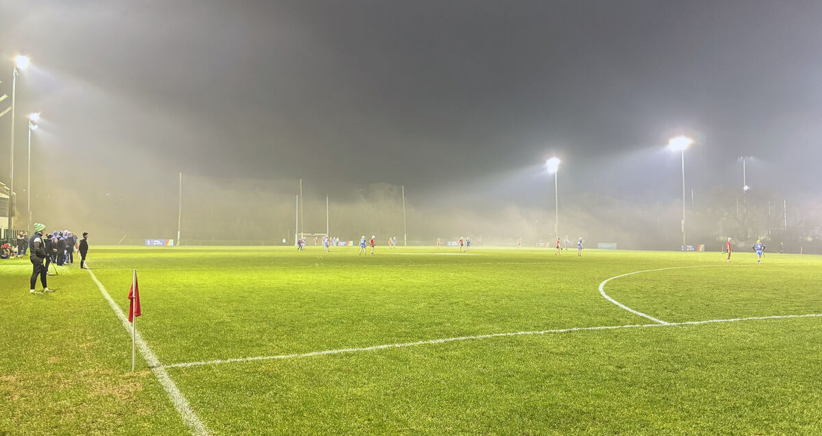 The foggy scene during the MTU Cork against Garda College during the Fitzgibbon Cup tie in January. Picture: Eddie O'Hare