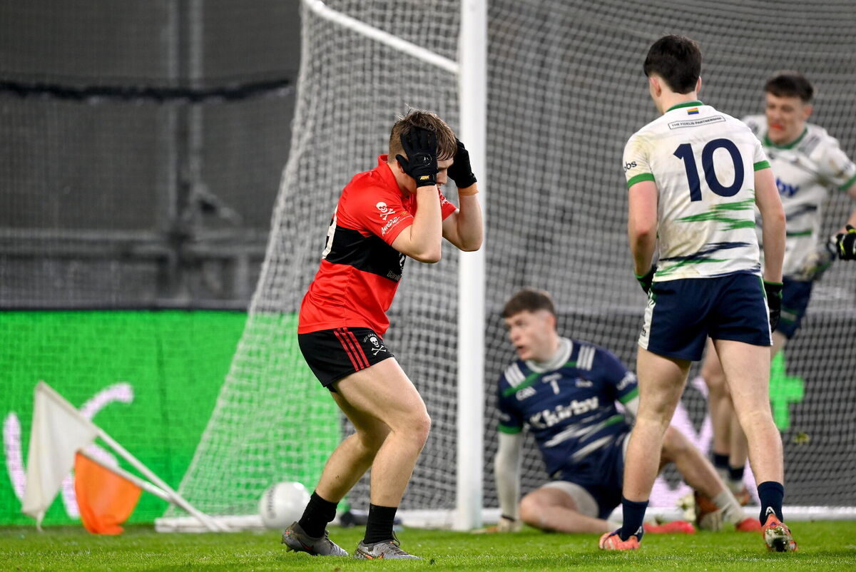 Darragh O'Connor of UCC reacts to a missed chance on goal. Picture: Stephen McCarthy/Sportsfile