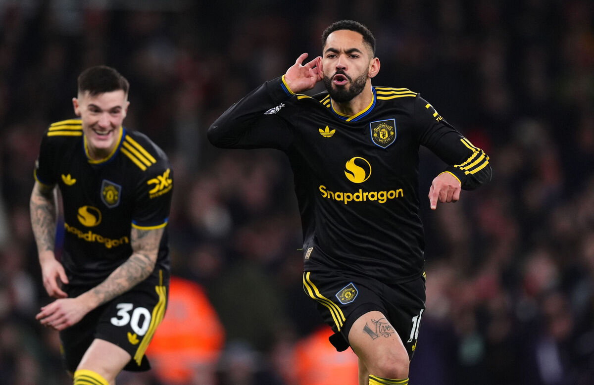 Manchester United's Matheus Cunha celebrates scoring the side's winner during the Premier League against Arsenal at the Emirates Stadium, London. Picture: Mike Egerton/PA Wire Manchester United's Matheus Cunha celebrates scoring the side's winner during the Premier League against Arsenal at the Emirates Stadium, London. Picture: Mike Egerton/PA Wire