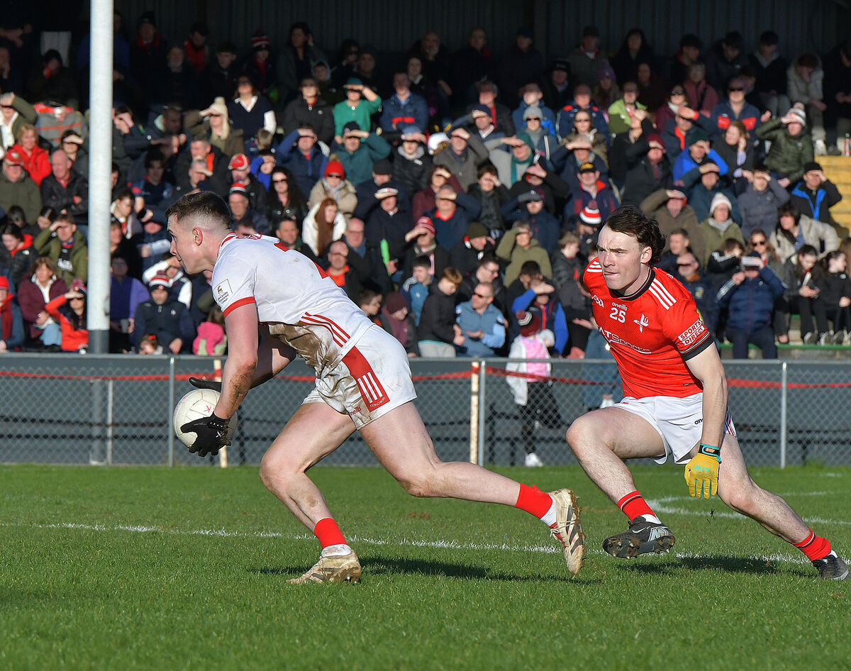  Cork's Luke Fahy wrongfoots Louth's Seán Reynolds. Picture: Moya Nolan