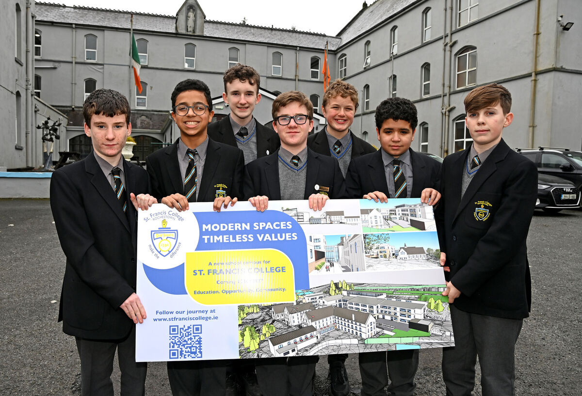  First year pupils Samuel Gargan, Omar Aboutaleb , William Crowley, Luke Gargan, Omar Elkahef, Matthew Vener and Billy Dunne with plans for the school at St Francis college, Rochestown. Picture: Eddie O'Hare.