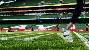 Inpho A view of the pitch being painted and marked ahead of the game 14/2/2026