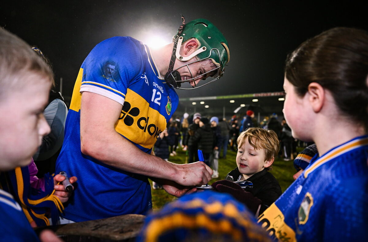 Sam O'Farrell of Tipperary with supporters after the Allianz Hurling League Division 1A match between Tipperary and Galway. Picture: Ben McShane/Sportsfile