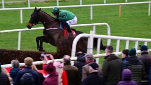 <p>Impaire Et Passe and Paul Townend jump the last to win the Grade 2 Red Mills Steeplechase. Picture: Healy Racing</p>