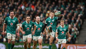 <p>Sam Prendergast of Ireland kicks for touch against Italy at the Aviva Stadium. Picture: Brendan Moran/Sportsfile</p>