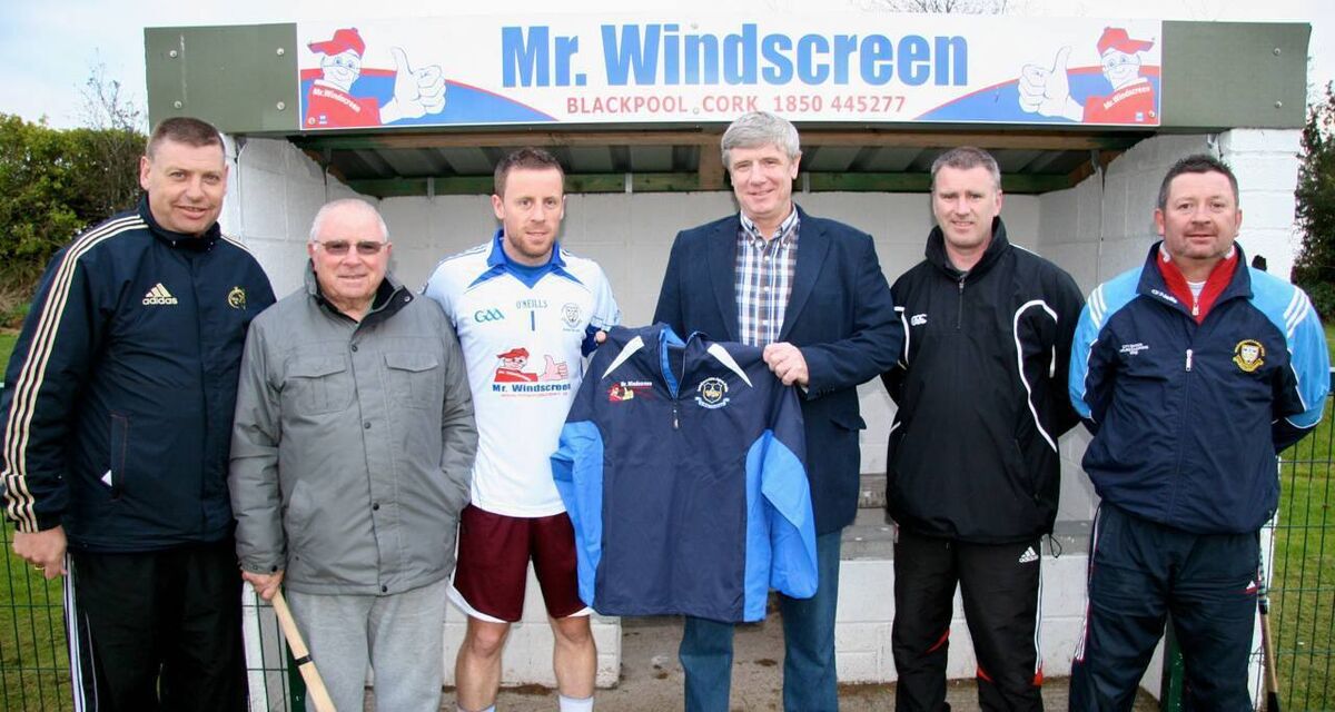 Sean Kirwan presents a set of tracksuits to Brian Dillons Junior Hurlers Captain Tom Triggs who play in the County Final on 21st Oct in Pairc Ui Rinn with Alan O Sullivan, Dave Downey, Kieran O Mahony (Manager) and Ken Cotter. 