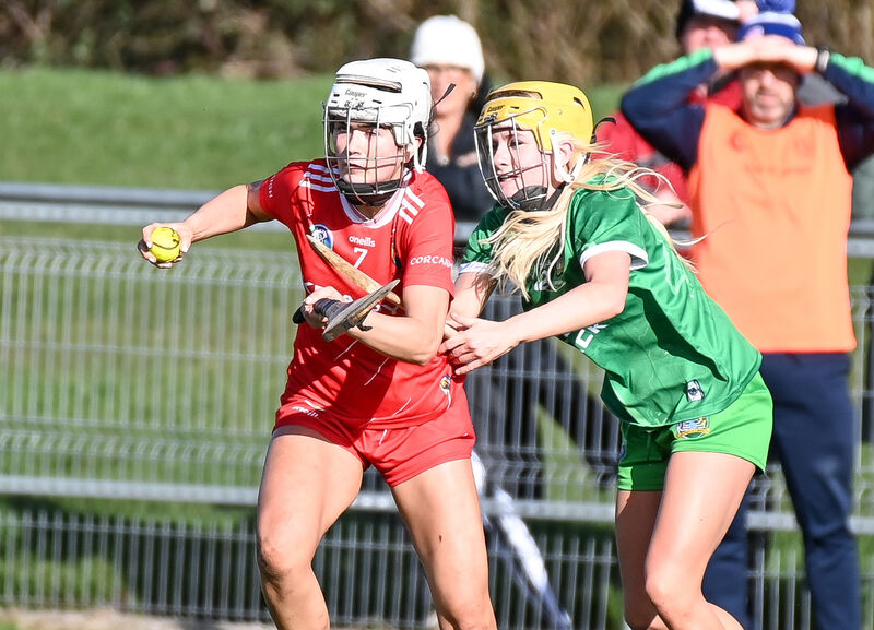 Cork's Caoilainn Ryan wins possession ahead of Limerick's Mia Smith. Picture: David Keane. Cork's Caoilainn Ryan wins possession ahead of Limerick's Mia Smith. Picture: David Keane.