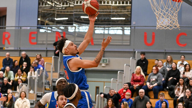 <p> UCC Demons' James Beckom looks for the hoop against Eanna during their Men's Super League clash at the Mardyke Arena. Picture: David Keane.</p>
